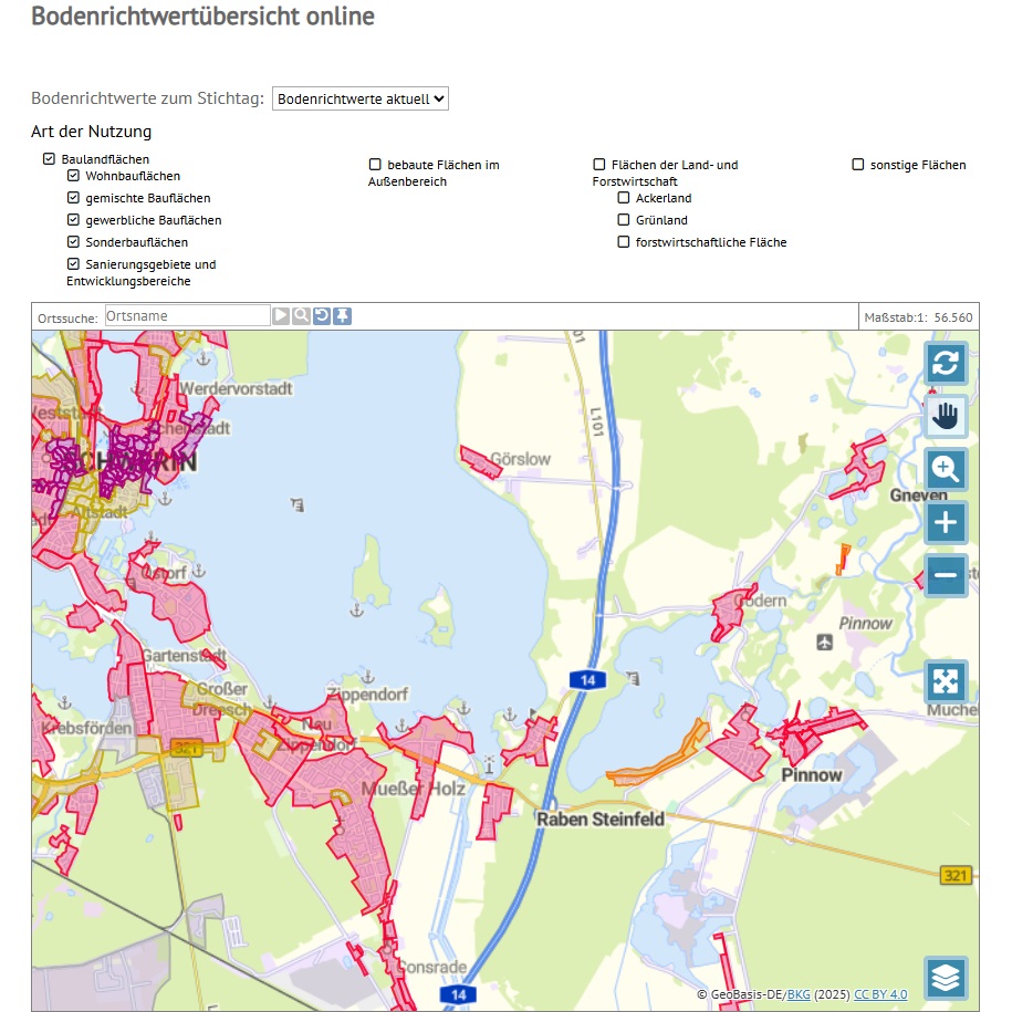 Bodenrichtwertübersicht online Vorschau