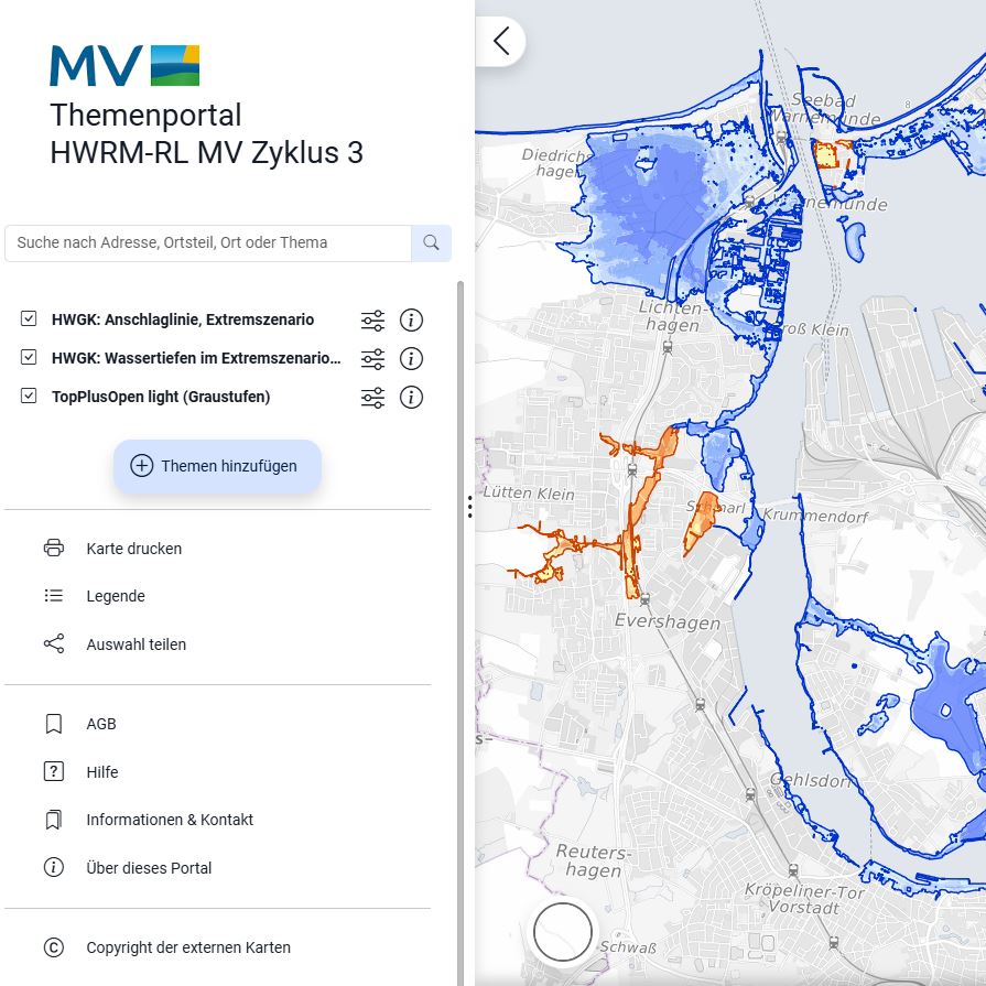 Logo: Daten im Themenportal Hochwasserrisiko-Management anschauen