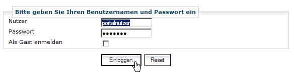 Screenshot zur Authentifzierung am Gateway